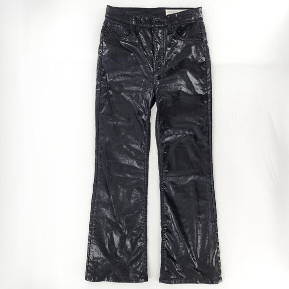 RAG & BONE Casey High-Rise Ankle Flare Coated Black Jeans WDD22F2917GBL - Picture 8 of 13